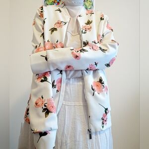Floral White Bomber Jacket - Majora Size M